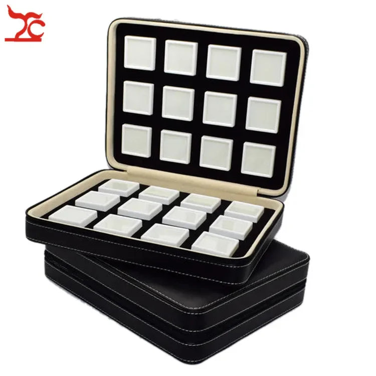 boîtes bijoux simili cuir noir modernes compartiments individuels diamants porte bijoux étui transport opaques