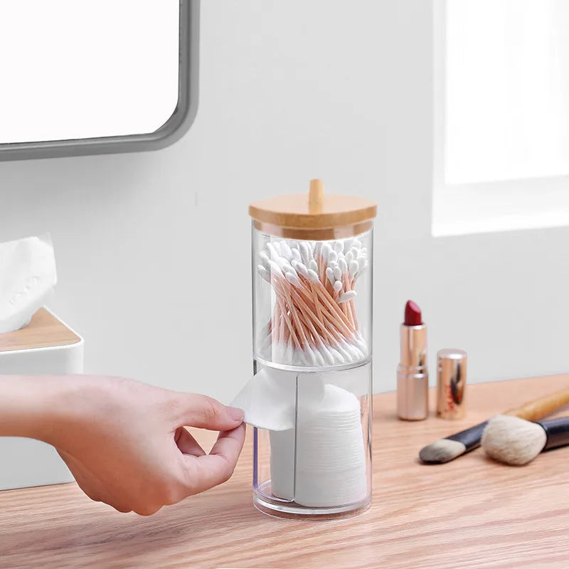 boîtes rangement transparentes couvercle bois boîte coton tige lingettes cosmétiques multifonctionnelle rechargeable moderne minimaliste