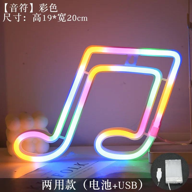 néon lumineux notes musicales cœur rose bleu multicolore moderne décoration chambre ktv bar festive
