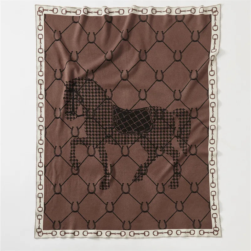 couverture tricotée acrylique moderne beige marron orange américain motif chaines carres portable printemps automne