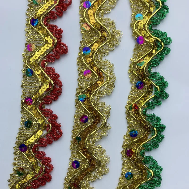 rubans soie dorés argentés 3m largeur 3.3cm dentelle polyester mariage sequins strass élégants festifs
