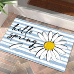 tapis antidérapant moderne motif marguerite hello spring blanc bleu jaune intérieur extérieur résistant lavage