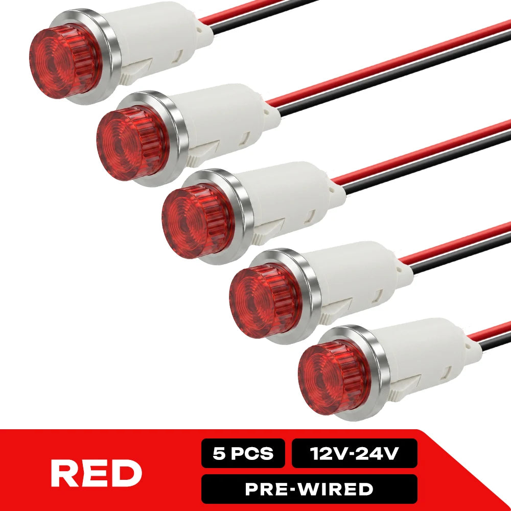 ampoules indicatrices led rouge vert jaune bleu blanc 12v 24v câbles pré serrés