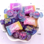 cabochons résine colorée 3d bonbons violet rose bleu jaune gradient brillants scrapbook artisanat