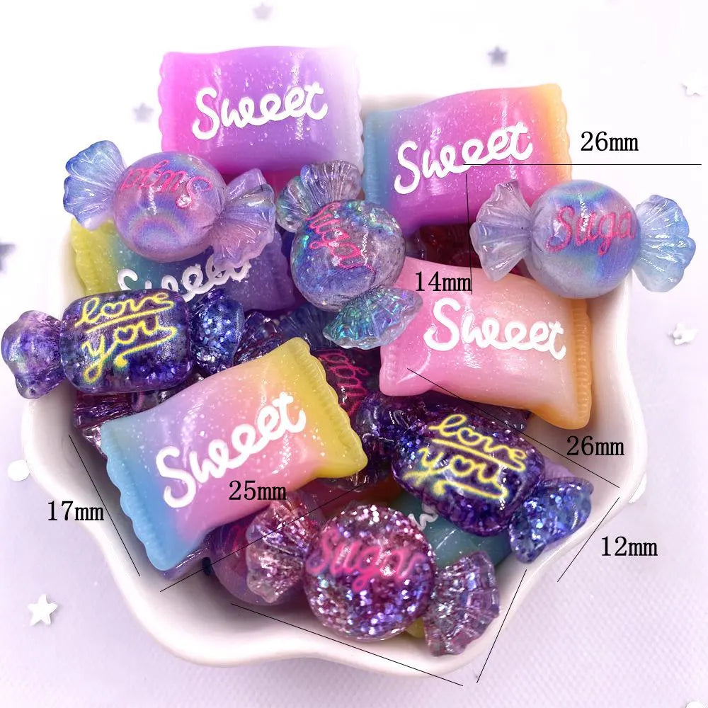 cabochons résine colorée 3d bonbons violet rose bleu jaune gradient brillants scrapbook artisanat