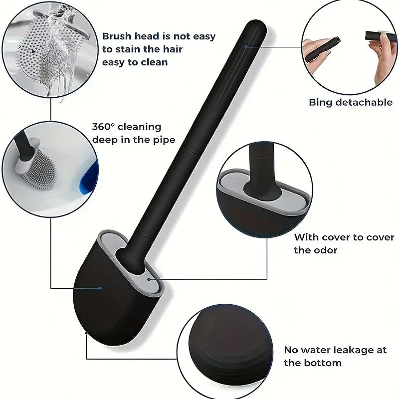 brosse wc silicone adhésive murale noire moderne sans odeur poignée antidérapante