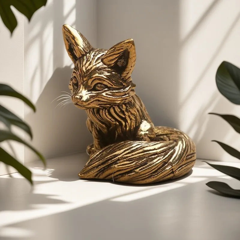 statue renard or décorative métal texturé animalier moderne décoration intérieur doré