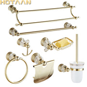 Ensemble d'accessoires de salle de bain luxe en or et cristal - Porte-serviettes 60cm