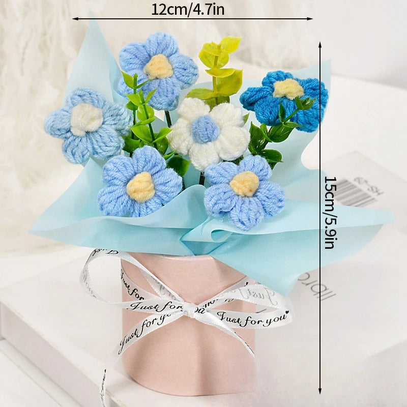 Bouquet fleurs artificielles crochetées orange bleu rose violet blanc moderne