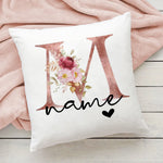 taie d'oreiller motif floral rose lettres initiales respectueux environnement moderne blanc