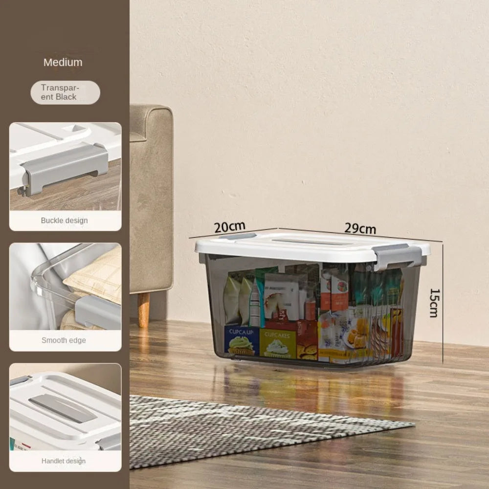 boîtes rangement transparentes plastique moderne poignées gris clair empilables organisation maison jardin