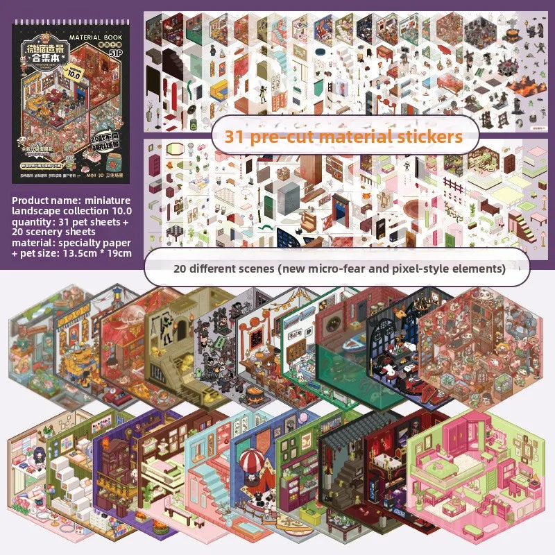 sticker book miniature scenes spiral binding colorful animal stickers creative journal supplies kawaii numbered