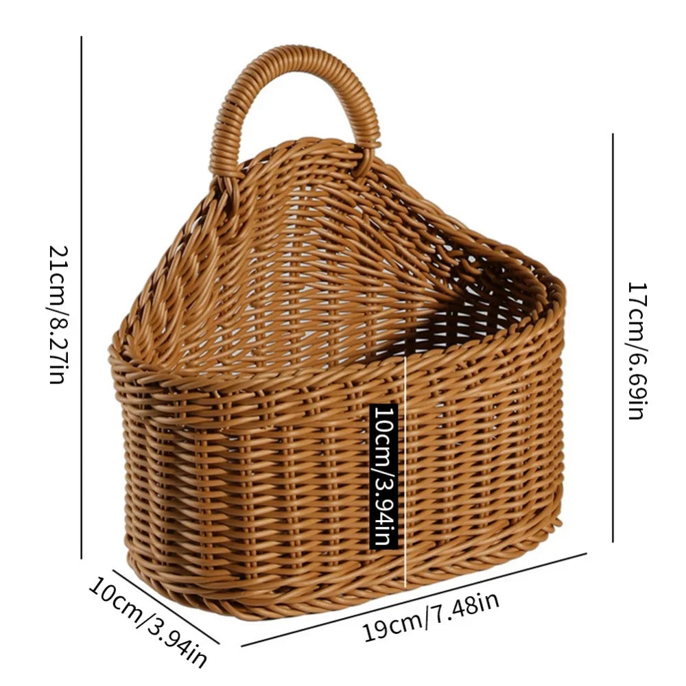 paniers suspendus osier marron clair tressés élégants traditionnels crochets rangement fruits légumes
