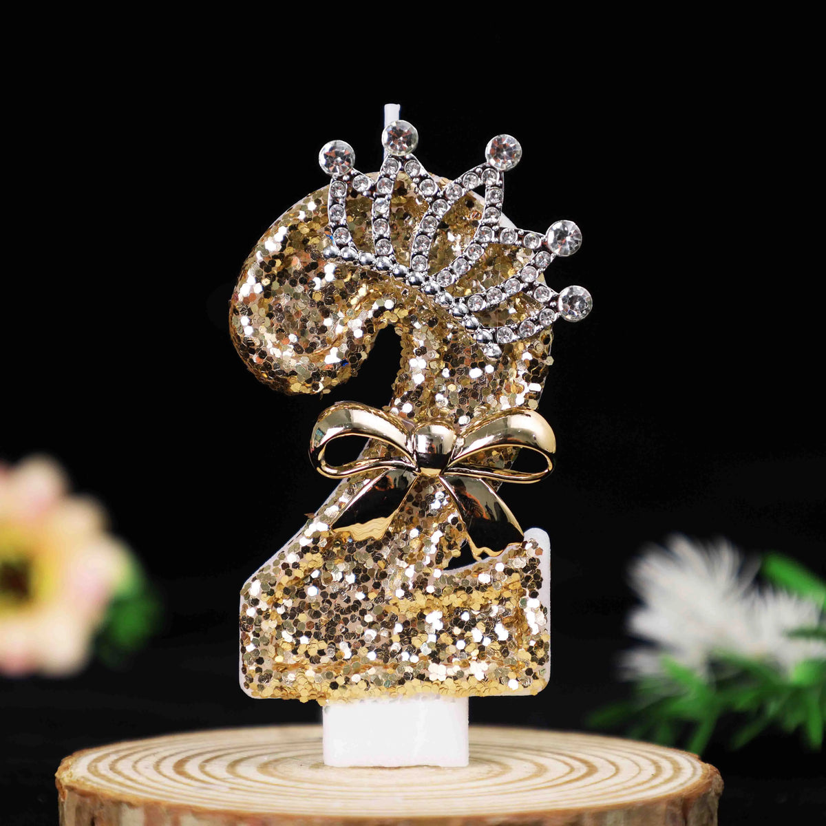 bougies numérotées pailletées dorées argentées anniversaire festives couronnes rubans clips decoration gâteau fête mariage