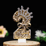 bougies numérotées pailletées dorées argentées anniversaire festives couronnes rubans clips decoration gâteau fête mariage