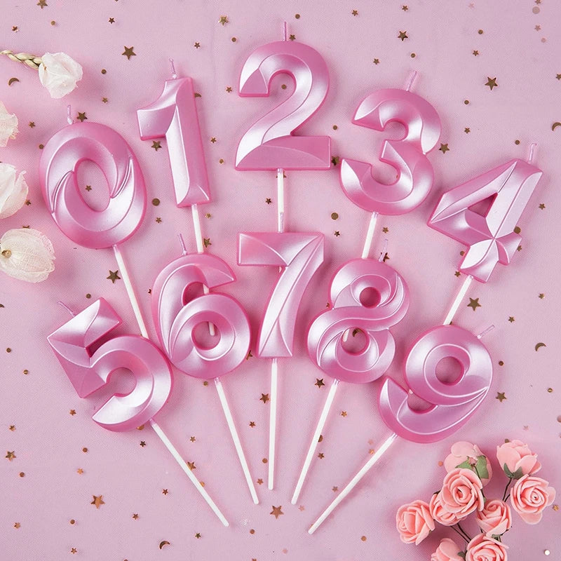bougie anniversaire chiffre rose pâle brillant décoration gâteau fête bébé adulte cadeau fête moderne