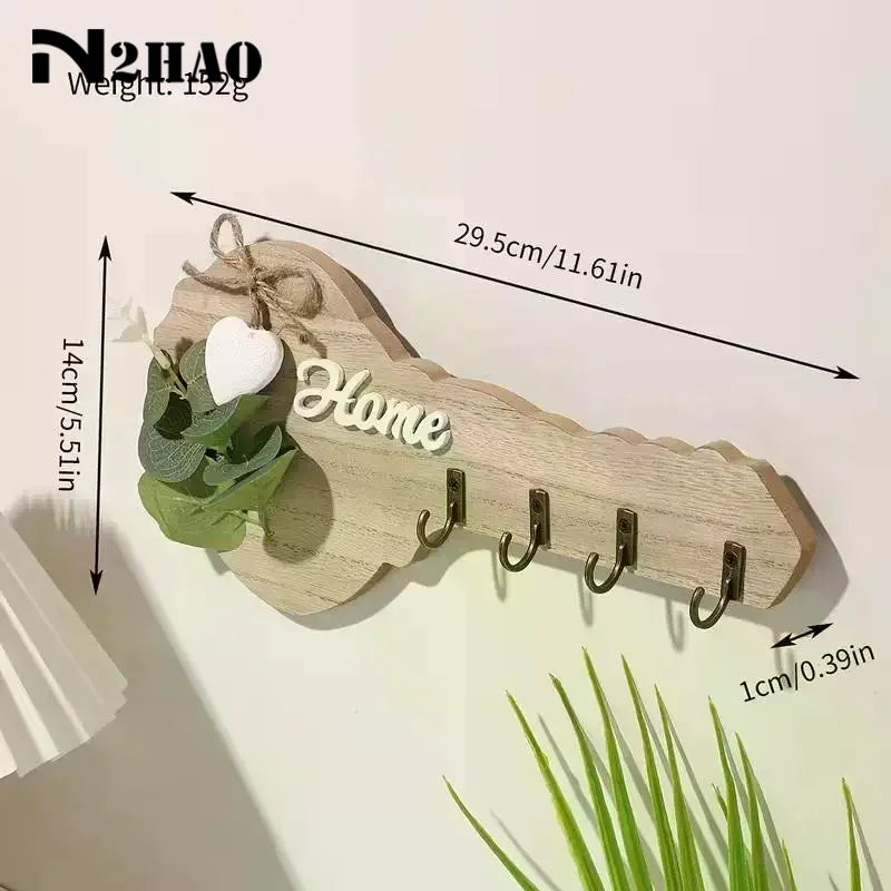 porte clés mural bois naturel clair lettre ruban coeur plantes artificielles modernes