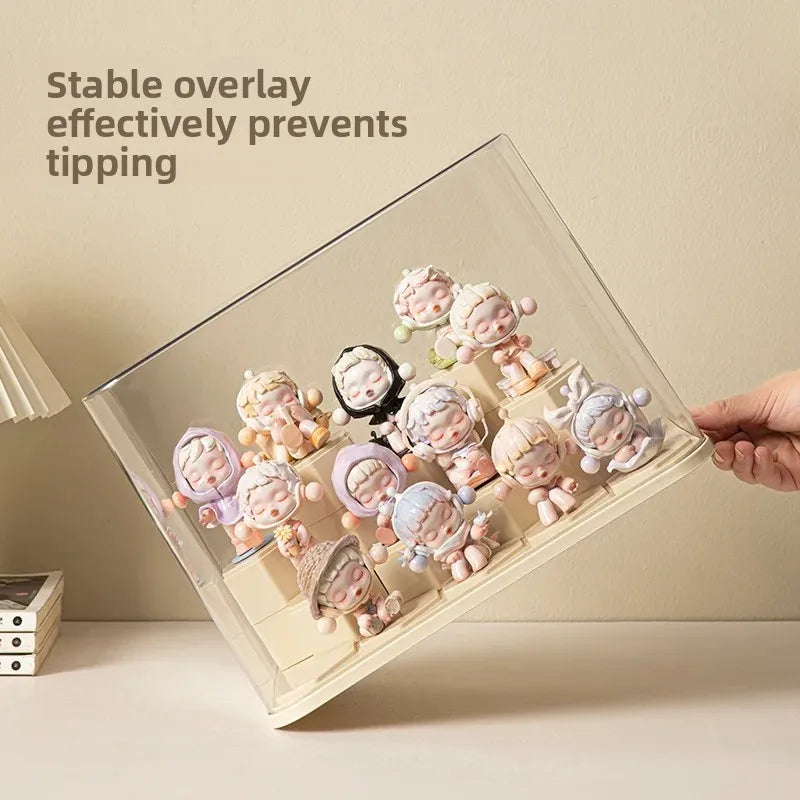 présentoir transparent acrylique vitrine anti poussière bijoux accessoires moderne minimaliste hexagonal figurines pastel transparent