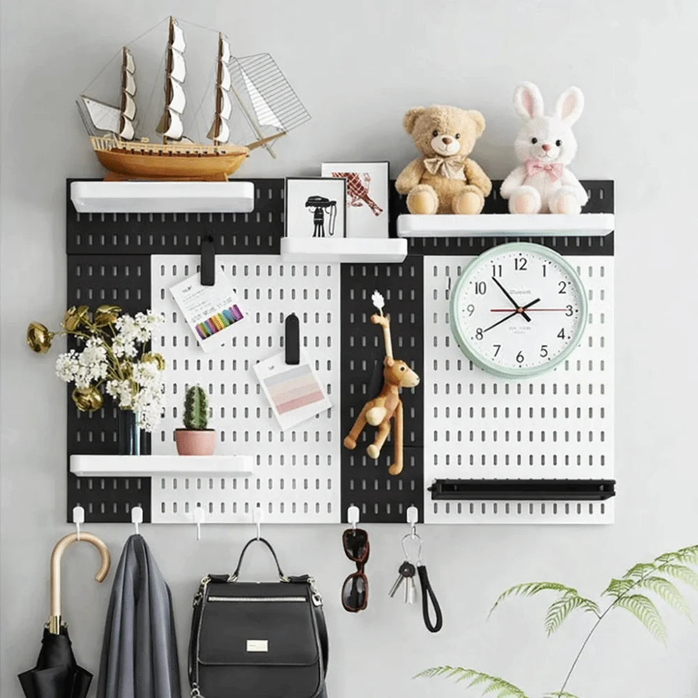 panneau rangement mural blanc perforé moderne boîtes crochets adhésifs multifonctionnels chambre cuisine