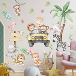 autocollant mural animaux forêt dessin animé décoration chambre bébé fille garçon sticker murale pvc