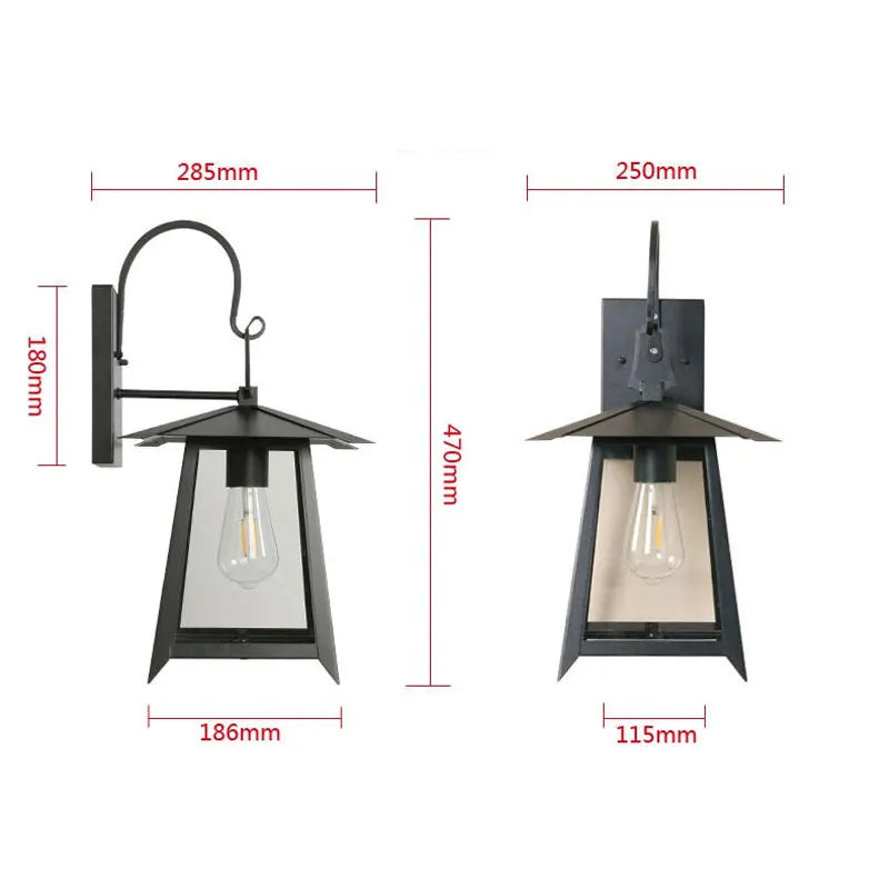 lampe murale classique transparente noir industrielle verre trempé éclairage extérieur européen rétro fixée tringle