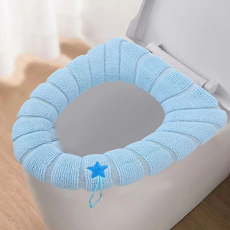 couvre siège toilette gris doux rayures élastique intégré motifs décoratifs écologique salle bain