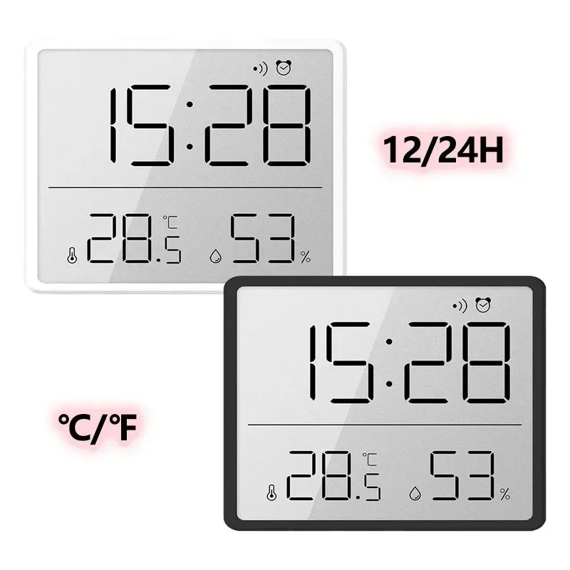 horloge numérique moderne horaire température blanc noir écran led mince minimaliste