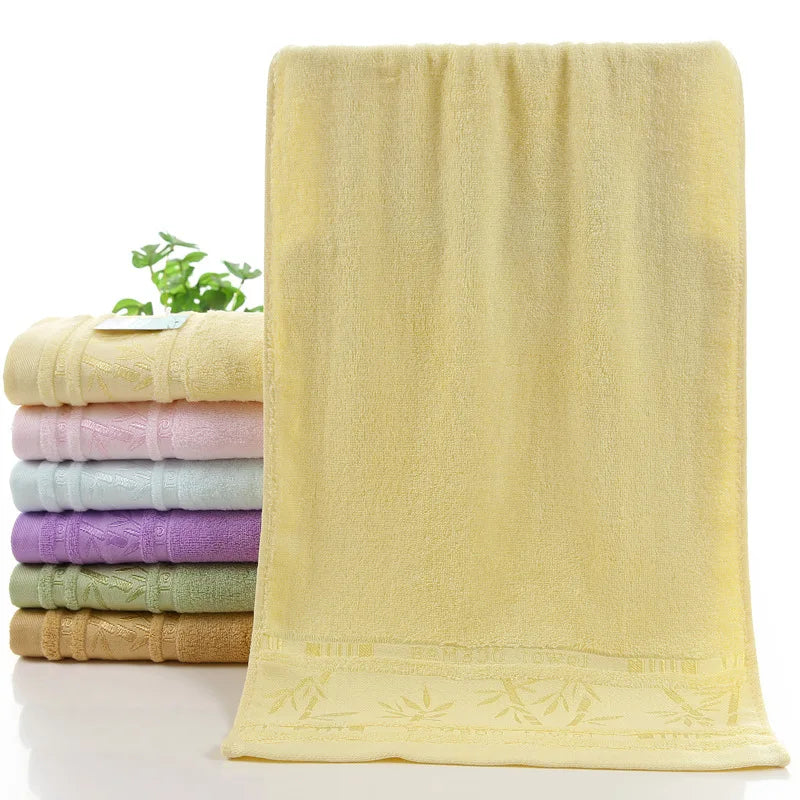 serviettes bain bambou motif feuilles violet jaune rose vert bleu marron opaques classiques 70x140cm