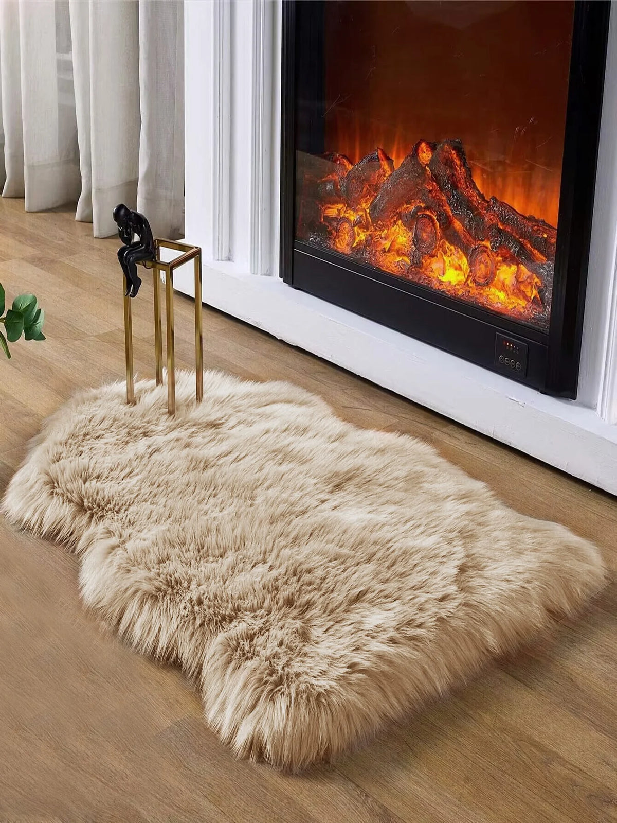 tapis acrylique blanc rose beige poilu duveteux decoratif scandinave intérieur