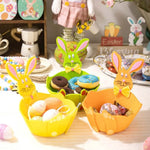 panier pâques jaune vert points rouges oreilles roses imperméable plastique sans bpa décoration festive