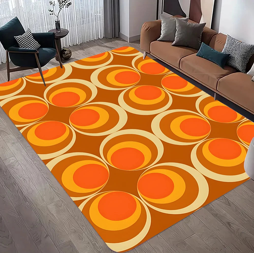 tapis moderne orange marron cercles géométriques rétro salon chambre 80x120cm