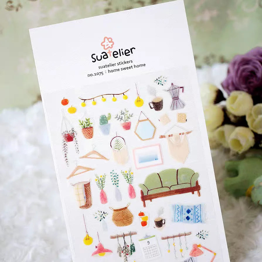 sticker autocollants multicolores dessin animé meubles plantes décoratif cartoon