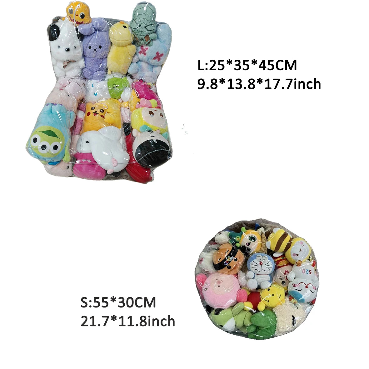 sacs rangement peluches animaux couleurs variées cartoon organisation enfant ludique pratique sécurité chambre espacio