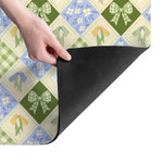 tapis cuisine absorbant polyestère patchwork motifs fleurs carreaux géométriques rose clair vert bleu
