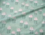 tissu coton imprimé thème marin poissons coquillages enfants blanc rose bleuclair vert