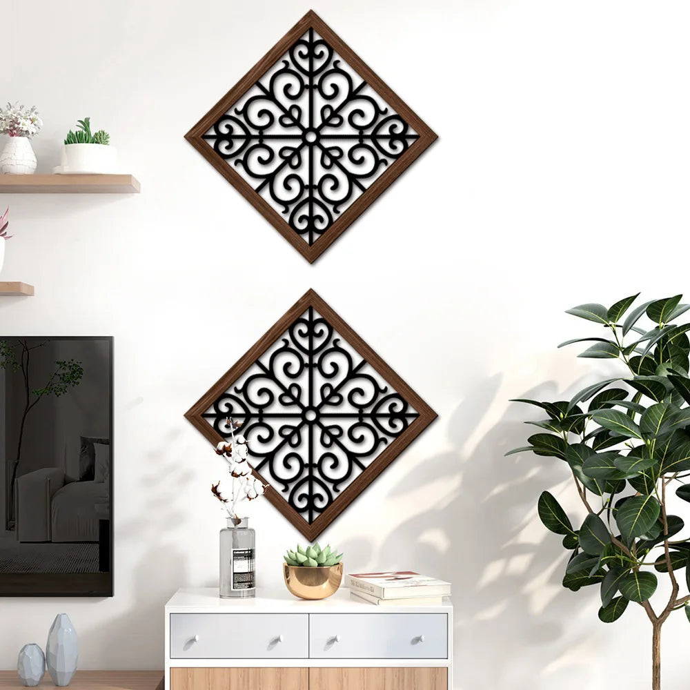 Décoration murale en bois installée dans un intérieur moderne