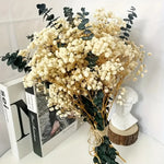 bouquets fleurs séchées blanc vert décoration maison anniversaire baby shower rustic naturel