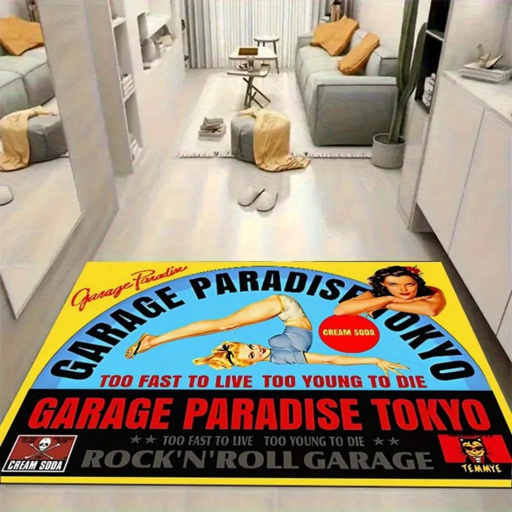 tapis vintage rockabilly pin up garage tokyo rapide jeunes anti slip résistant taches intérieur