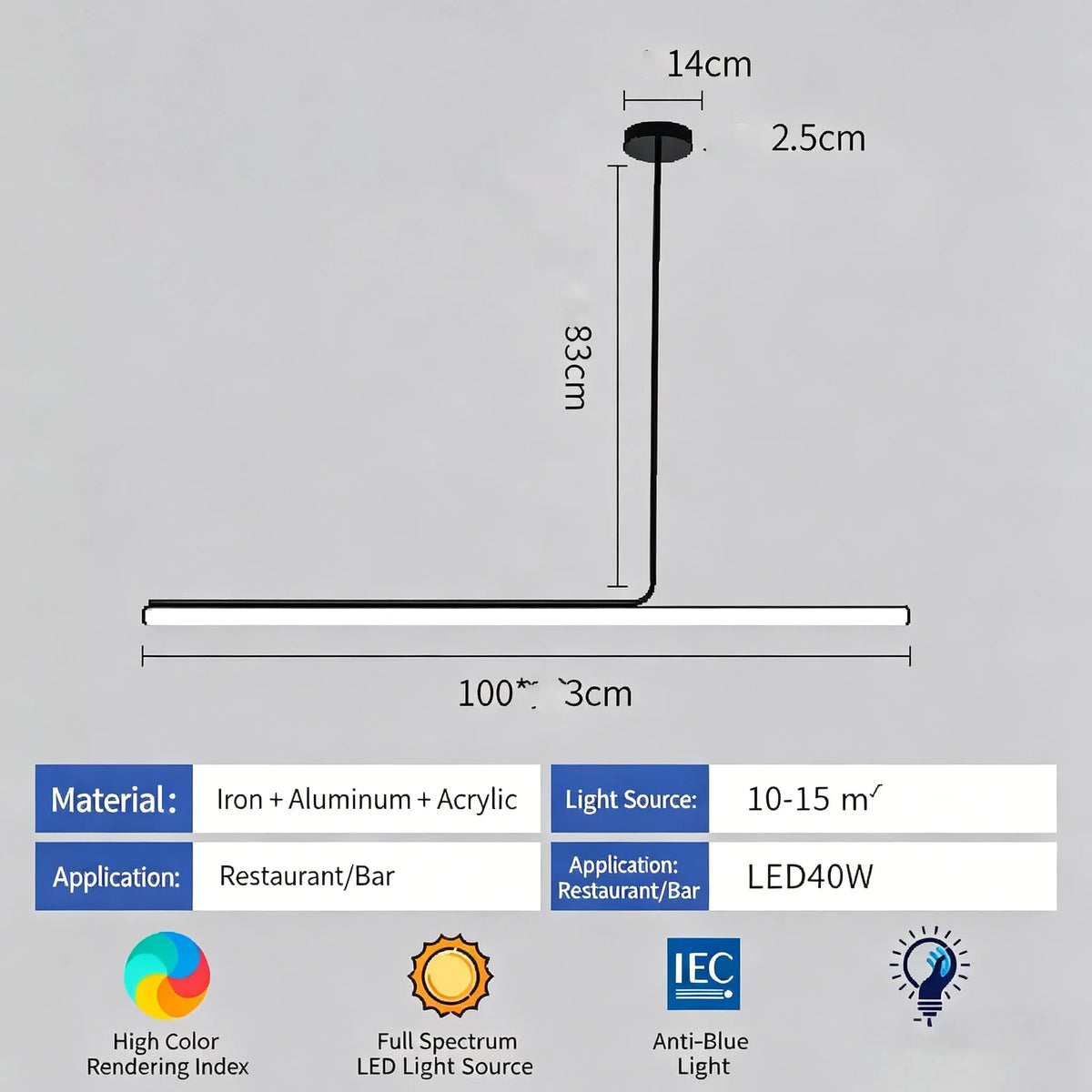 lampe suspendue led moderne noire blanche lisse intérieure table bar