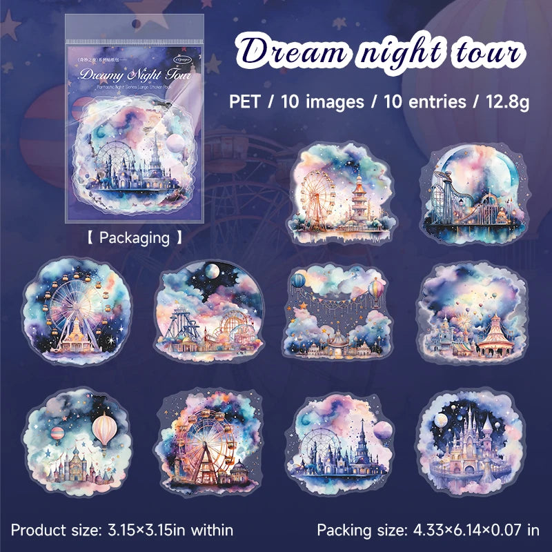 Stickers illustratifs paysages nocturnes personnages végétation étoiles lunes adhésifs scrapbooking