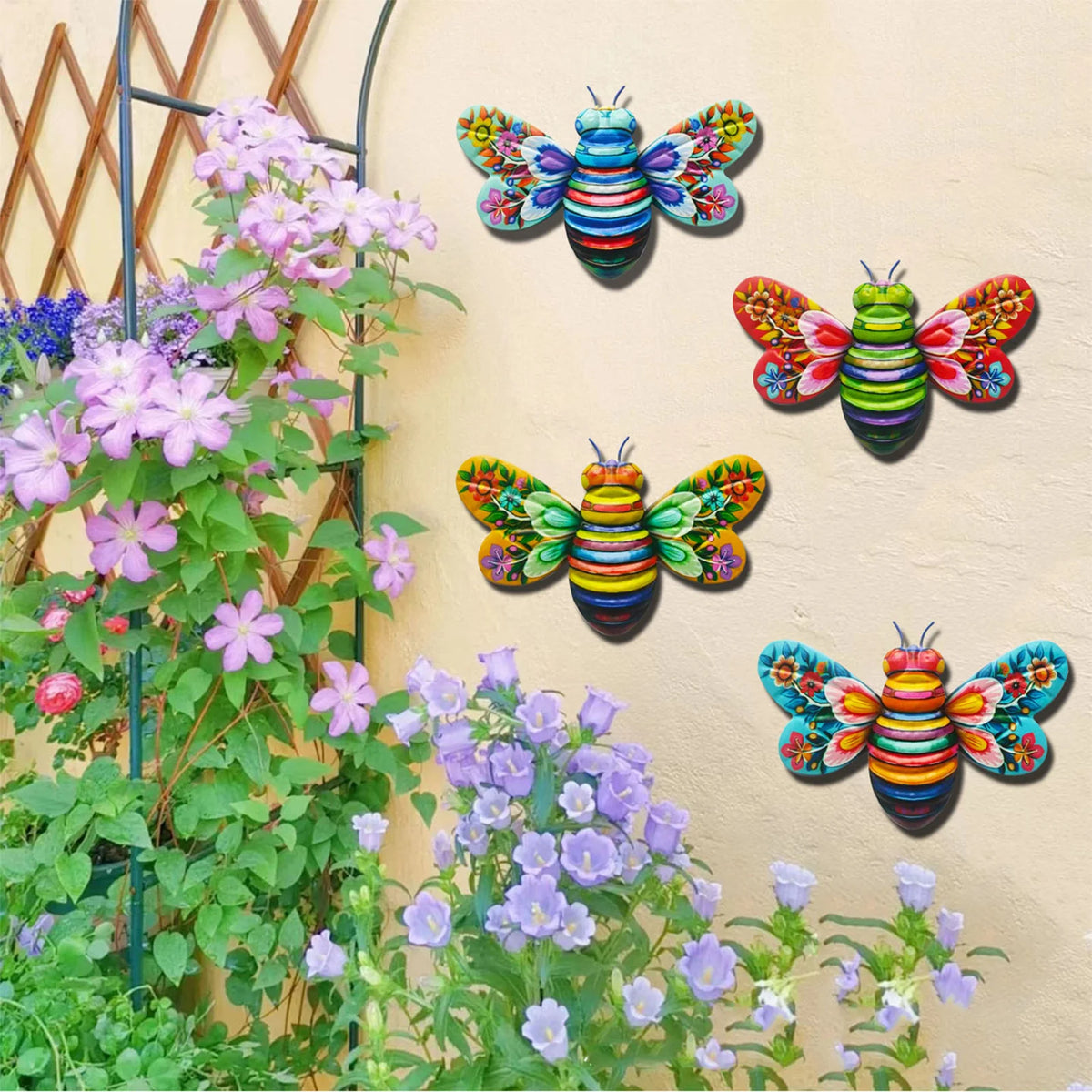 décoration murale abeille colorée motifs floraux chambre salon extérieur