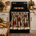 tablier cuisine noël motifs sapins étoiles boules poinsettia vintage opacité rubans fixations festive rustic