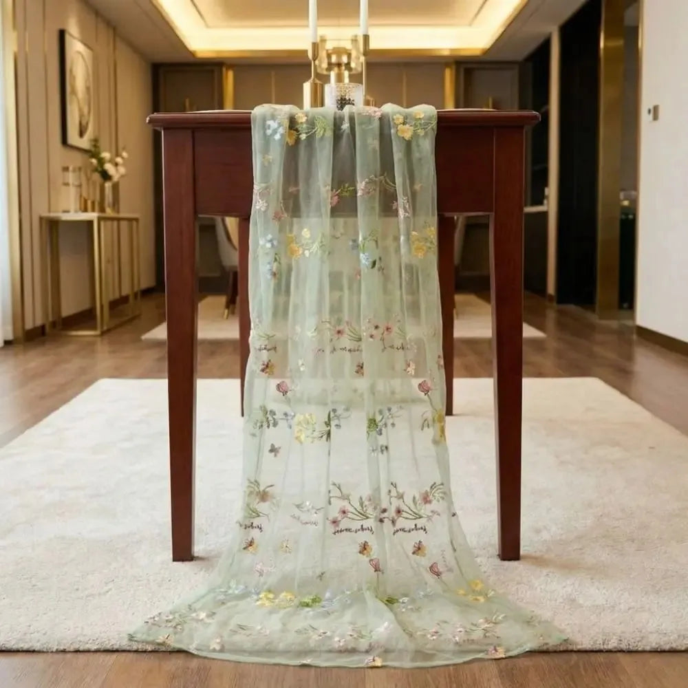 nappe décorative florale transparente vert clair blanc printemps mariage décoration table verte festive