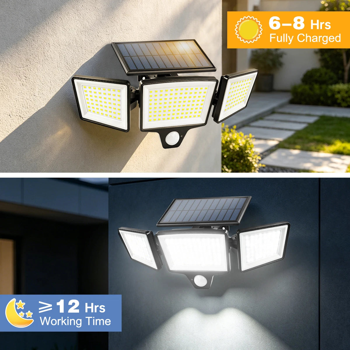 lampe solaire extérieure détecteur mouvement ip65 208 led contemporaine noire autoinstallation