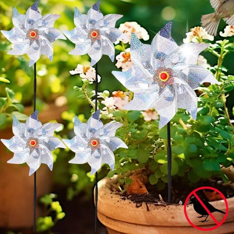 éolienne décorative rouge blanche glitter moderne oiseau répulsif jardin extérieur bleu fleuri