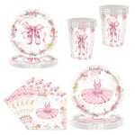 assiettes danseuses ballerines gobelets serviettes nappe rose fleurs ballet anniversaire fête enfantsDecorationThèmeFloralElegant