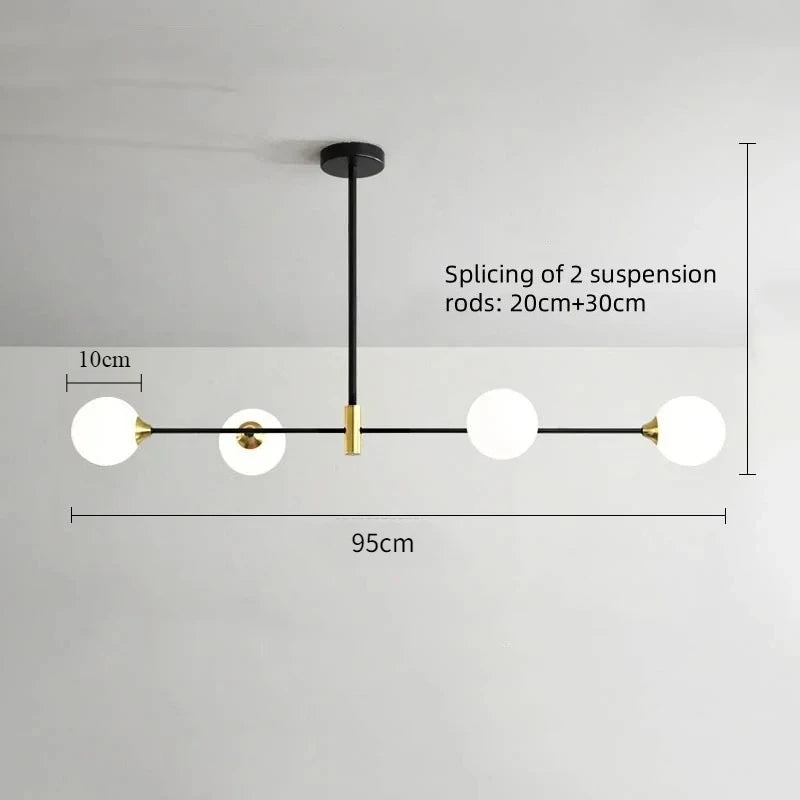 suspension lumineuse moderne minimaliste noir doré blanc sphères translucides métal poli