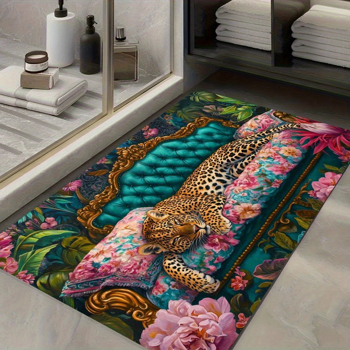 tapis sol léopard floral vert rose doré luxueux moderne extérieur intérieur