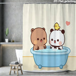 rideau douche imperméable ours dessin animé baignoire illustration 2d anneaux métalliques beige marron blanc