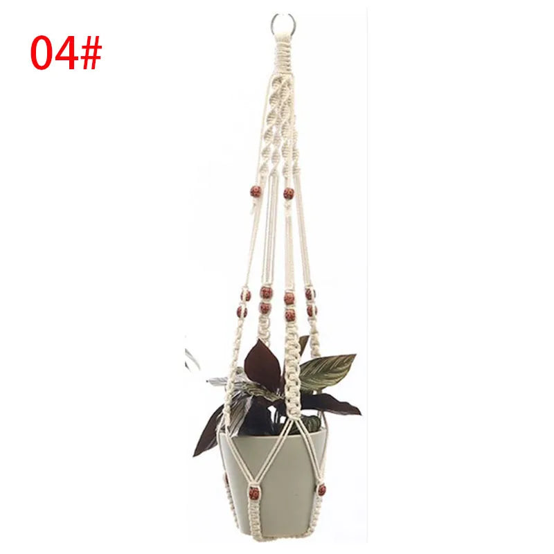 suspension murale macramé boho plante corde coton annneau métallique blanc artisanalintérieur jardin